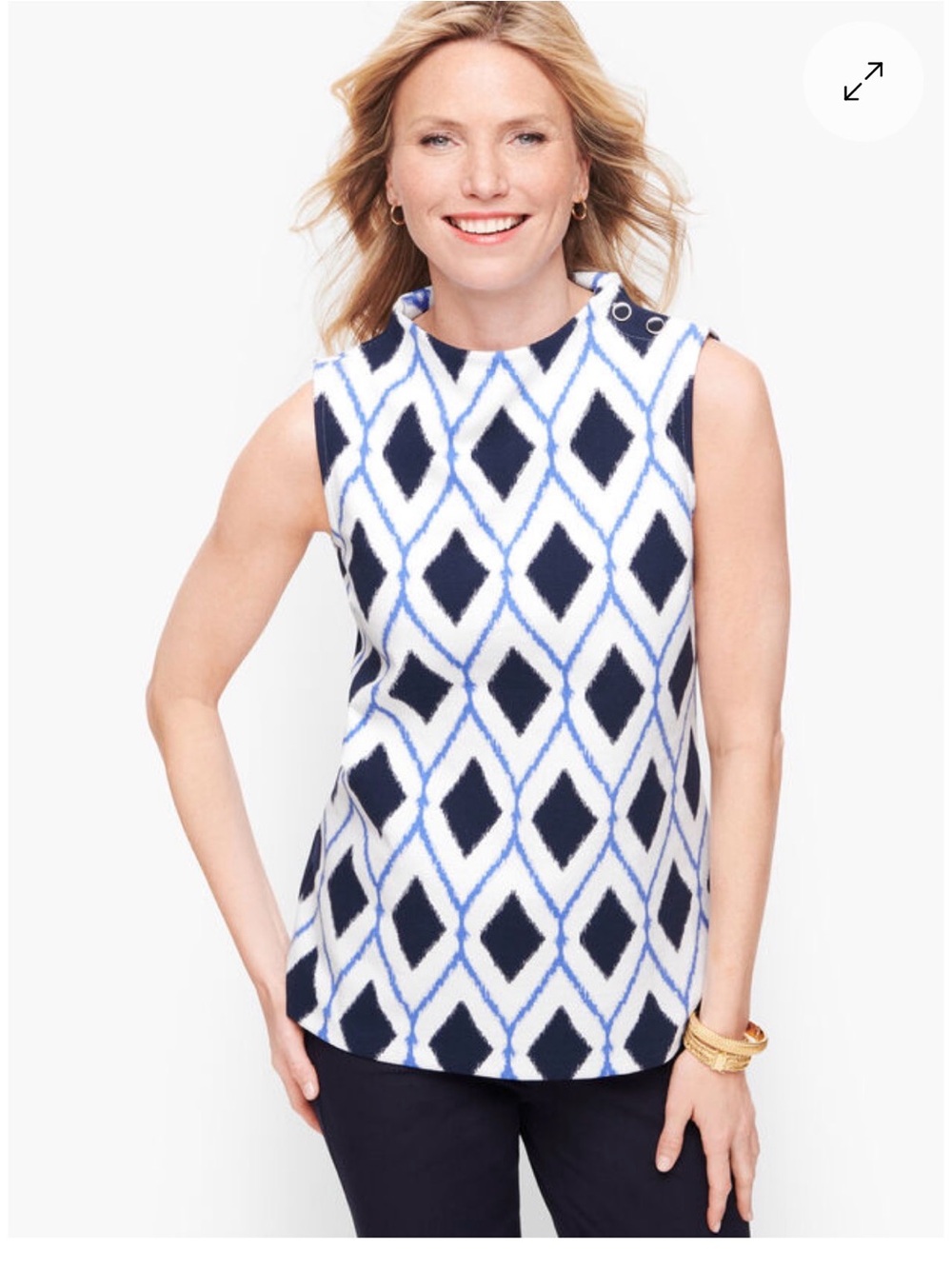 Talbots High Neck Button Shoulder SHELL - Diamond Print size xs